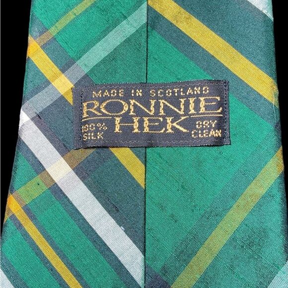 Ronnie Hek Men’s Tie Silk Scotland Kelly Green Plaid - Picture 4 of 4